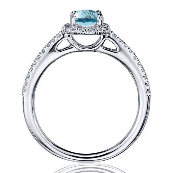Aquamarine Halo Engagement Ring - Cushion Cut Sterling Silver