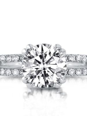 Sterling Silver Created White Sapphire Engagement Ring Double Prong Split Shank Design