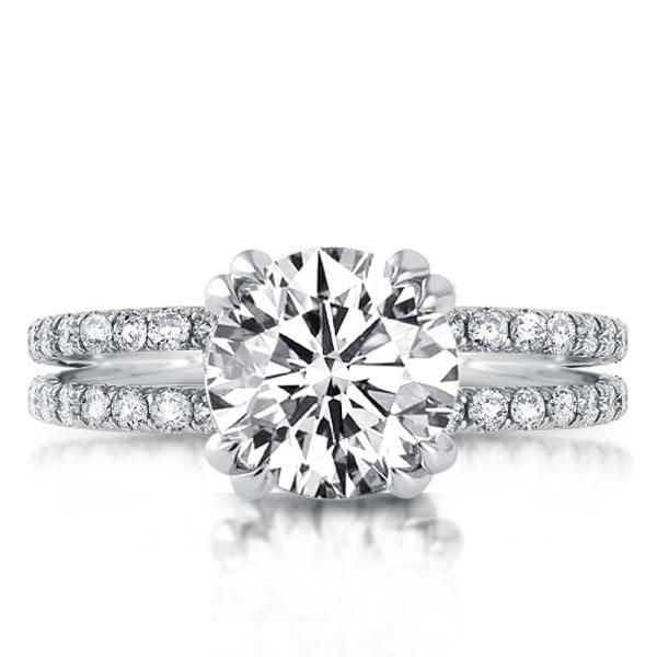 Sterling Silver Created White Sapphire Engagement Ring Double Prong Split Shank Design