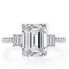 Emerald & White Sapphire Three Stone Engagement Ring - Sterling Silver