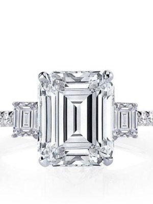 Emerald & White Sapphire Three Stone Engagement Ring - Sterling Silver