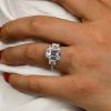 Emerald & White Sapphire Three Stone Engagement Ring - Sterling Silver