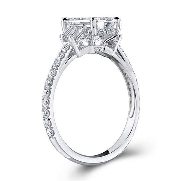 Emerald & White Sapphire Three Stone Engagement Ring - Sterling Silver