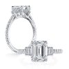 Emerald & White Sapphire Three Stone Engagement Ring - Sterling Silver