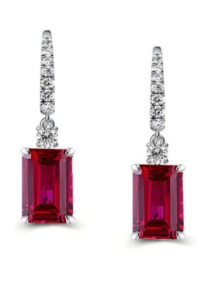 Emerald Cut Ruby Drop Earrings for Women - 925 Sterling Silver Leverback