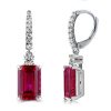 Emerald Cut Ruby Drop Earrings for Women - 925 Sterling Silver Leverback