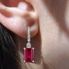 Emerald Cut Ruby Drop Earrings for Women - 925 Sterling Silver Leverback