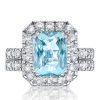 Radiant Cut Aquamarine Halo Engagement Ring Set - Sterling Silver