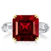Garnet Asscher Cut Engagement Ring - 925 Sterling Silver, Gold Accents
