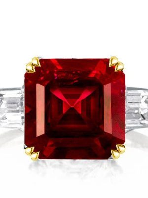 Garnet Asscher Cut Engagement Ring - 925 Sterling Silver, Gold Accents