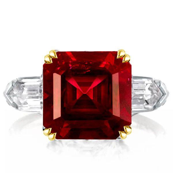 Garnet Asscher Cut Engagement Ring - 925 Sterling Silver, Gold Accents