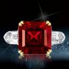 Garnet Asscher Cut Engagement Ring - 925 Sterling Silver, Gold Accents