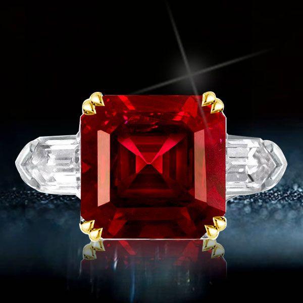 Garnet Asscher Cut Engagement Ring - 925 Sterling Silver, Gold Accents