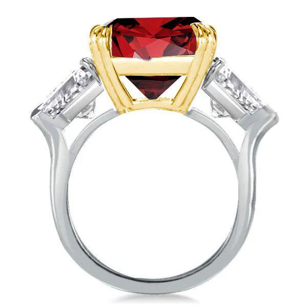 Garnet Asscher Cut Engagement Ring - 925 Sterling Silver, Gold Accents