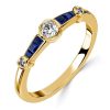 Vintage Style Engagement Ring with Golden Bezel Setting, 18K Gold Plated Sterling Silver