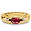 Three Stone Oval Cut Ruby Ring in 18K Gold Plated Sterling Silver