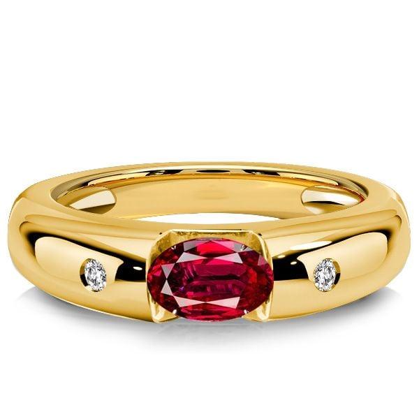 Three Stone Oval Cut Ruby Ring in 18K Gold Plated Sterling Silver