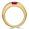 Three Stone Oval Cut Ruby Ring in 18K Gold Plated Sterling Silver