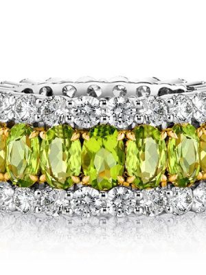 Peridot Wedding Band Ring - Oval Cut Sterling Silver - Anniversary Ring