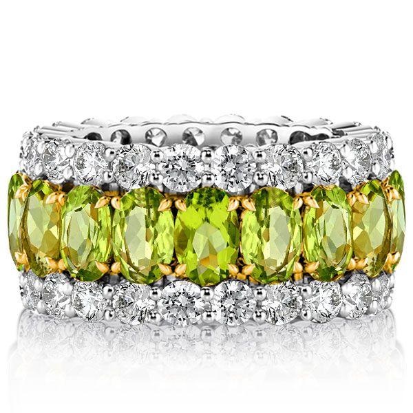 Peridot Wedding Band Ring - Oval Cut Sterling Silver - Anniversary Ring