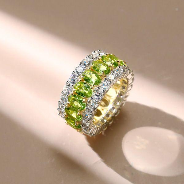 Peridot Wedding Band Ring - Oval Cut Sterling Silver - Anniversary Ring
