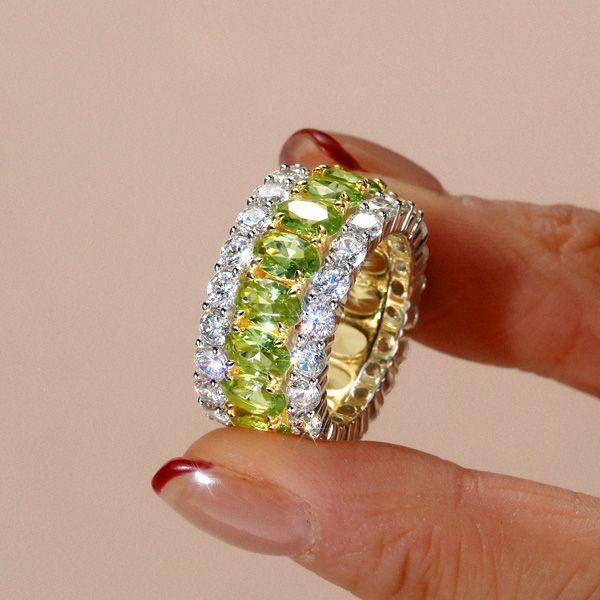 Peridot Wedding Band Ring - Oval Cut Sterling Silver - Anniversary Ring