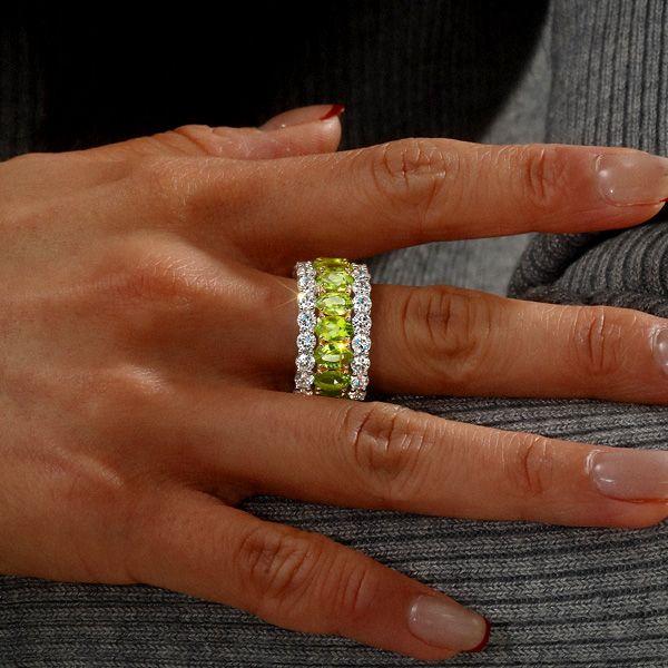 Peridot Wedding Band Ring - Oval Cut Sterling Silver - Anniversary Ring