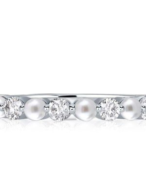 Sterling Silver Pearl Ring - Half Eternity Band for Women