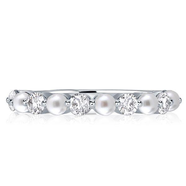 Sterling Silver Pearl Ring - Half Eternity Band for Women