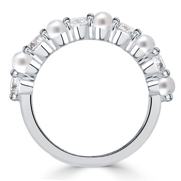 Sterling Silver Pearl Ring - Half Eternity Band for Women