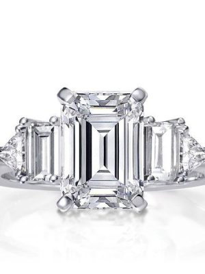 Five Stone Emerald Ring - Sterling Silver Engagement Ring