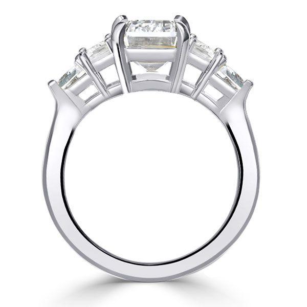 Five Stone Emerald Ring - Sterling Silver Engagement Ring