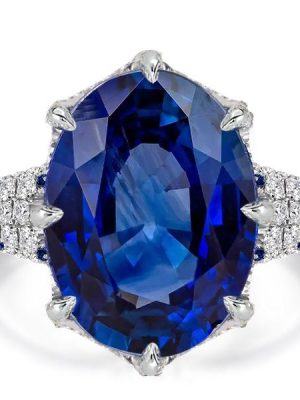 Oval Blue Simulated Sapphire Cocktail Ring, Sterling Silver Engagement Ring
