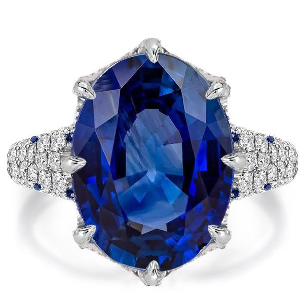 Oval Blue Simulated Sapphire Cocktail Ring, Sterling Silver Engagement Ring