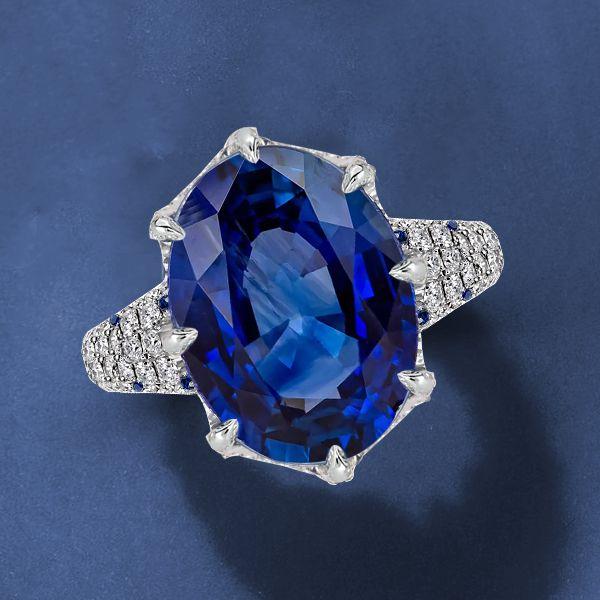 Oval Blue Simulated Sapphire Cocktail Ring, Sterling Silver Engagement Ring