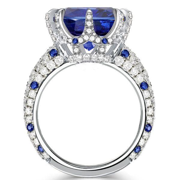 Oval Blue Simulated Sapphire Cocktail Ring, Sterling Silver Engagement Ring