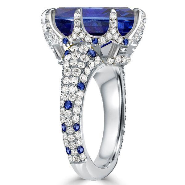Oval Blue Simulated Sapphire Cocktail Ring, Sterling Silver Engagement Ring