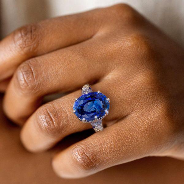 Oval Blue Simulated Sapphire Cocktail Ring, Sterling Silver Engagement Ring
