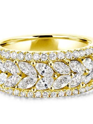 Marquise & Round Cut CZ Wedding Band - 18K Gold Plated Sterling Silver