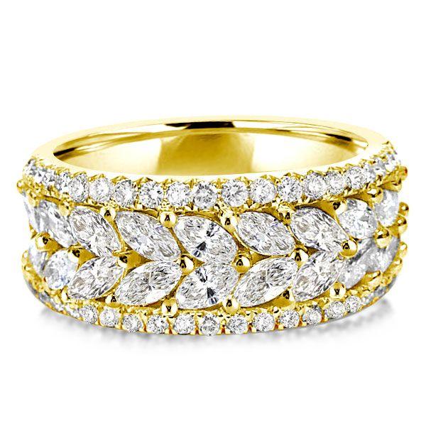 Marquise & Round Cut CZ Wedding Band - 18K Gold Plated Sterling Silver