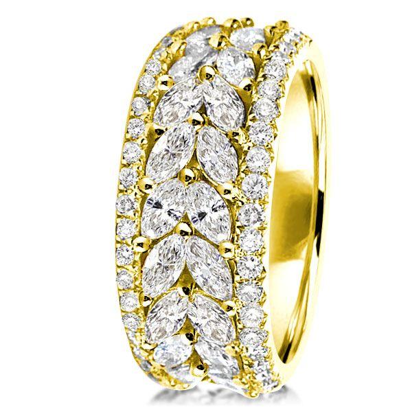 Marquise & Round Cut CZ Wedding Band - 18K Gold Plated Sterling Silver