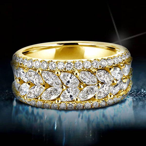Marquise & Round Cut CZ Wedding Band - 18K Gold Plated Sterling Silver