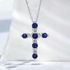 Sterling Silver Blue & White Sapphire Cross Pendant Necklace for Women