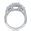 Emerald & White Sapphire Three Stone Halo Engagement Ring - Sterling Silver Wedding Ring