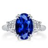Oval Cut Blue Sapphire Three Stone Engagement Ring - Sterling Silver
