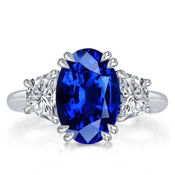 Oval Cut Blue Sapphire Three Stone Engagement Ring - Sterling Silver