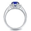 Oval Cut Blue Sapphire Three Stone Engagement Ring - Sterling Silver