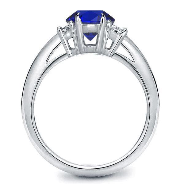 Oval Cut Blue Sapphire Three Stone Engagement Ring - Sterling Silver