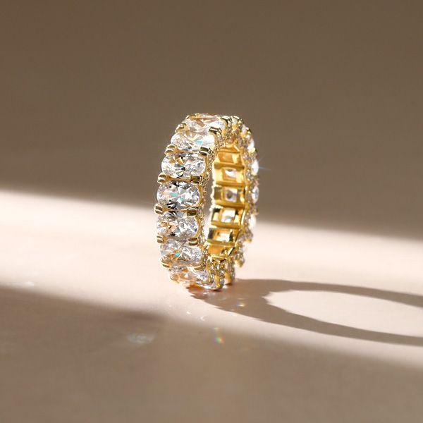 Golden Eternity Oval White Sapphire Wedding Band - 18K Gold Plated Sterling Silver