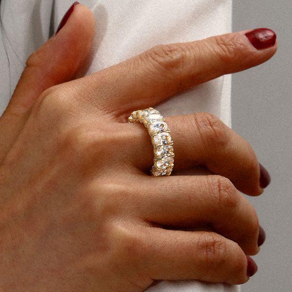 Golden Eternity Oval White Sapphire Wedding Band - 18K Gold Plated Sterling Silver